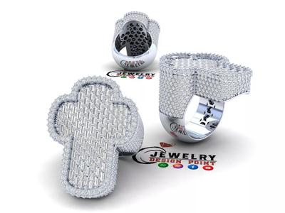 Custom Cross Round Diamond Ring - Religious Ring