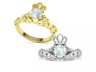 Celtic Claddagh Ring Friendship Love Ring 6mm stone