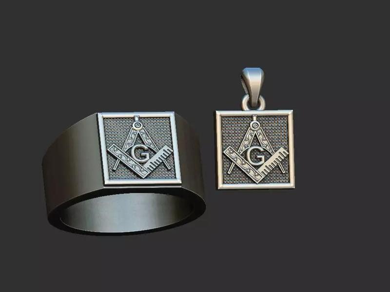 Compass Masonic Ring and Pendant