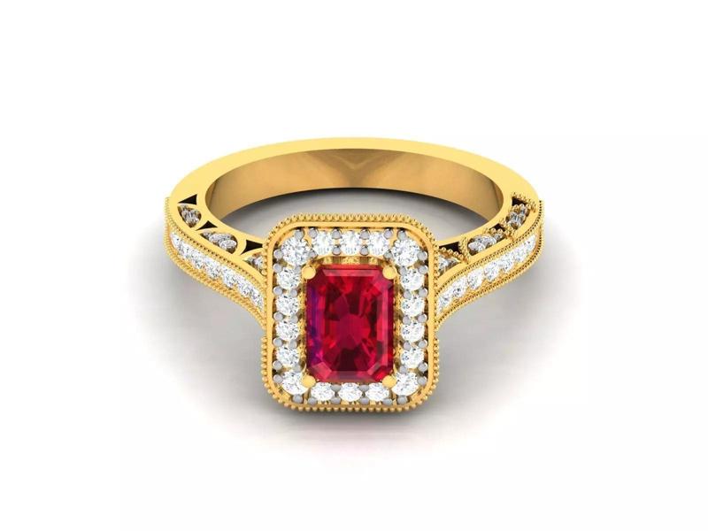 Solitaire Engagement Emerald Stone Ring 3dm Render Detail