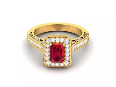 Solitaire Engagement Emerald Stone Ring 3dm Render Detail