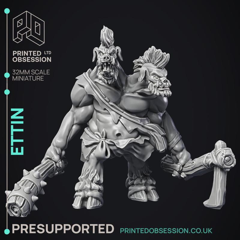 Ettin - Giants and The Harbinger - PRESUPPORTED - Illustrated and Stats - 32mm scale