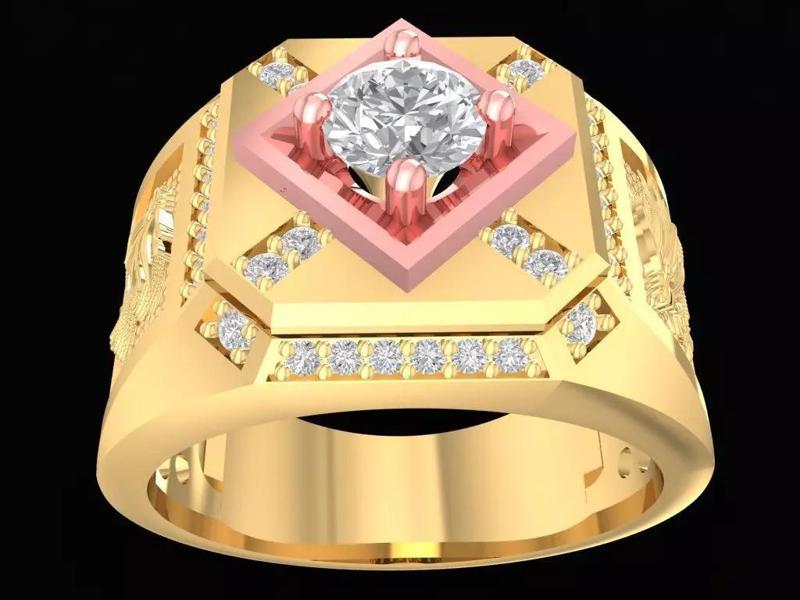 luxury asian diamond men ring with  lucky dragon on sides 2958