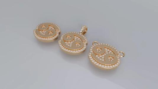 Zodiac Sign Pendant v3 - Diamond Border - Cancer Pendant