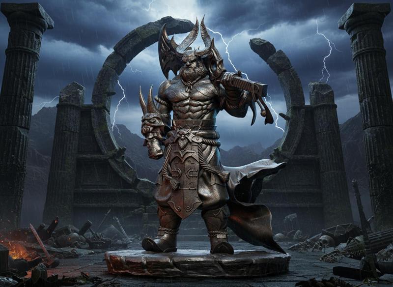 "Horned Warlord of the Stone Realm – 3D Printable Fantasy Miniature