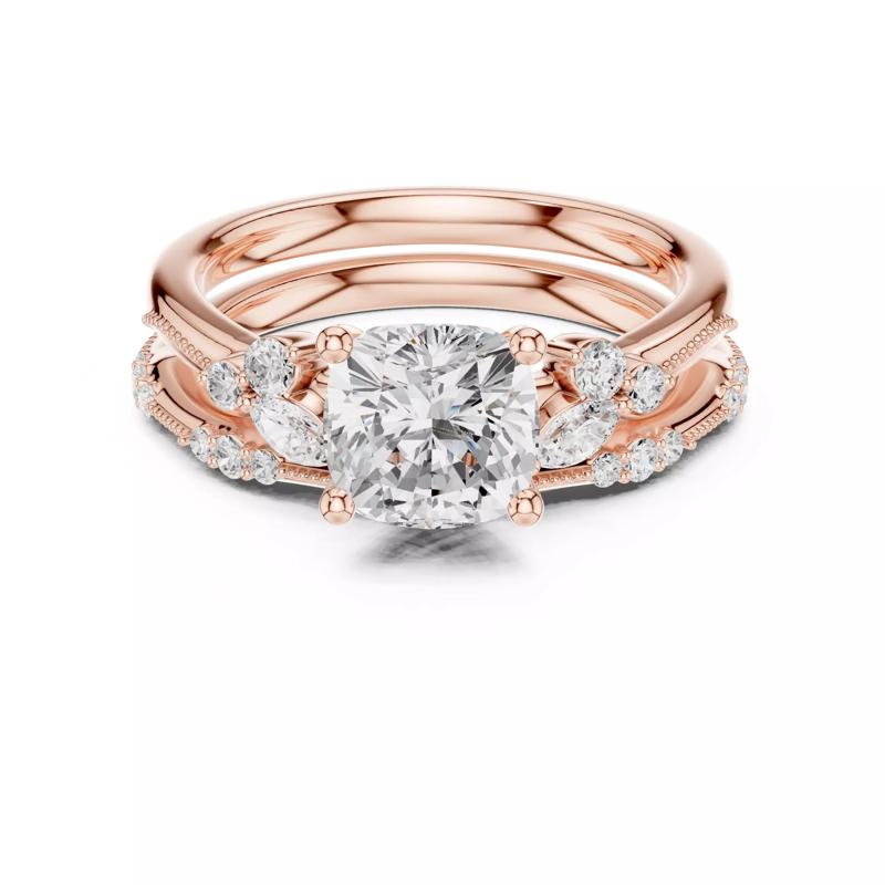 2CT Cushion Cut Diamond Marquise Wedding Ring Set 3DM STL Video