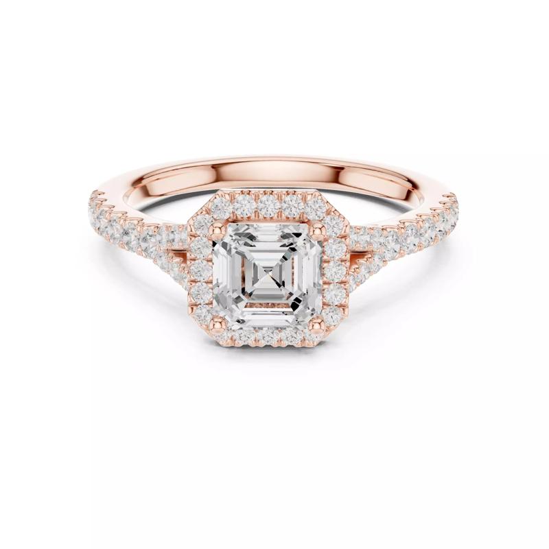 1CT Asscher Cut Halo Round Pave Shank Wedding Ring 3DM STL Video