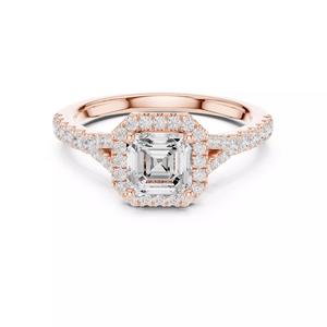 1CT Asscher Cut Halo Round Pave Shank Wedding Ring 3DM STL Video