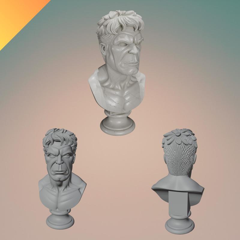 Hulk Bust Statue – STL and GLB 3D Model for Printing, Display, and Home Decor Sculpture