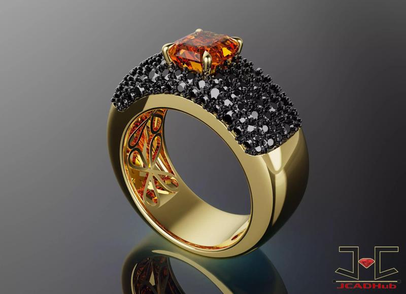 0214 - Zircon Black Yellow Emerald Stone Ring