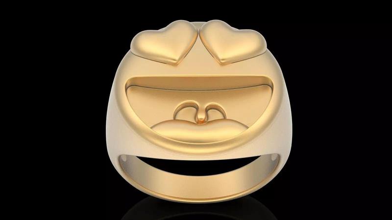 Emoji face comic ring silver gold jewelry 3D printable model