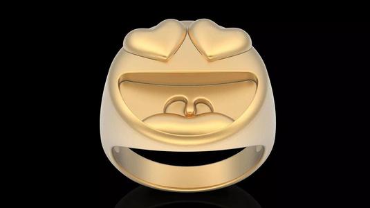 Emoji face comic ring silver gold jewelry 3D printable model