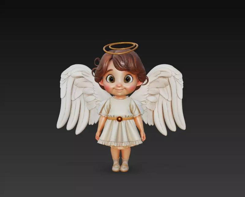 Cute Little Angel Sculpture - Stylized Child Angel 3D Model