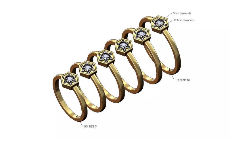 Hexagonal cluster wedding engagement diamond ring US 5to10