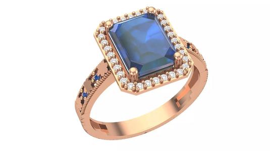 Halo Sapphire Gemstone Ring 3dm stl render details