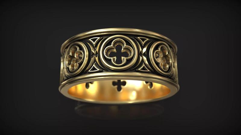 Gothic Masswerk Cathedral Medieval Ornament Wedding Band