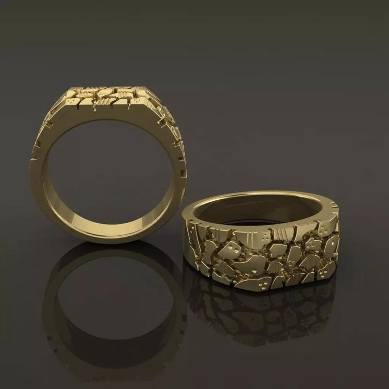 Gold Nugget Narrow Rectangular Signet Ring Mix Size