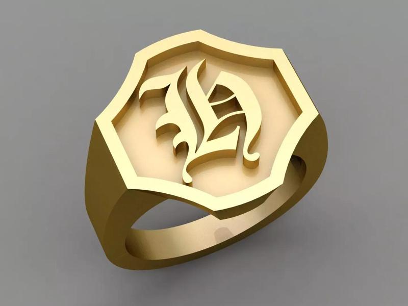 H Letter Classy Solid 14K Gold Name Initial Signet Ring Mens