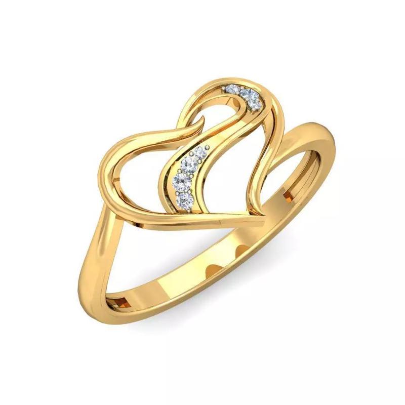 Gold Heart Ring Adorned with Diamonds