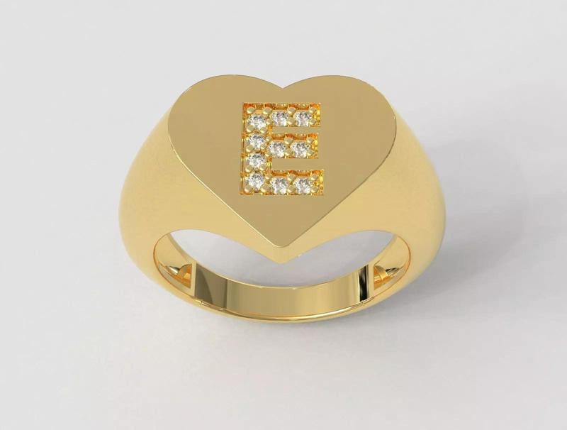 Heart Ring - Diamond Letter E