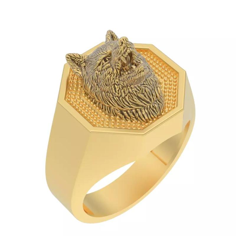 angry wolf ring Silver Gold  Print