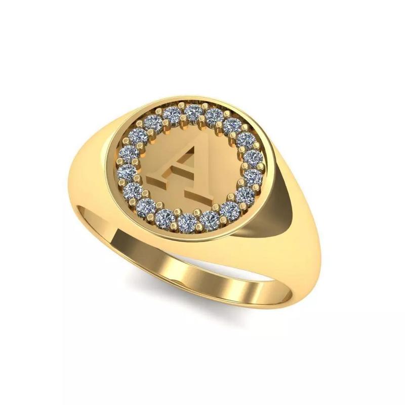 Anel chevalier cravado letra A