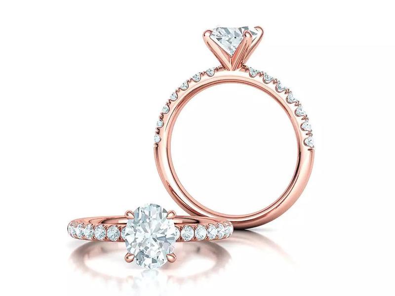 9x7 Oval Stone Solitaire Ring 3DPRINT MODEL french pave setting