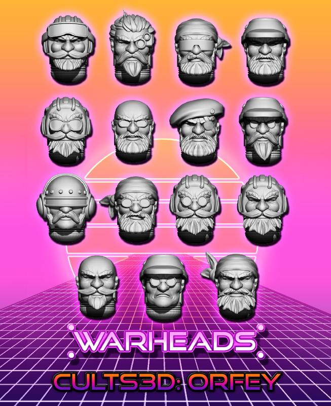 Futuristic Dwarf Heads! Beards, Motorcycles and Warm Beer! (30 heads)
