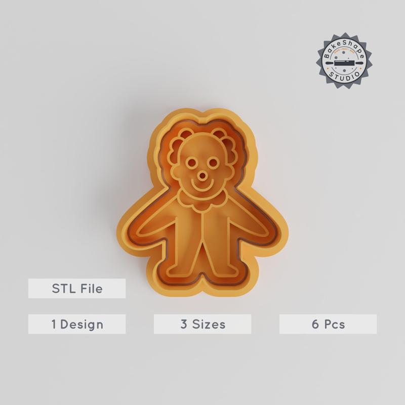 Clown Cookie Cutter & Stamp Set, Playful Jester, Halloween Cutter, Funny Character, 3 Sizes (S/M/L), 6 Piece Collection