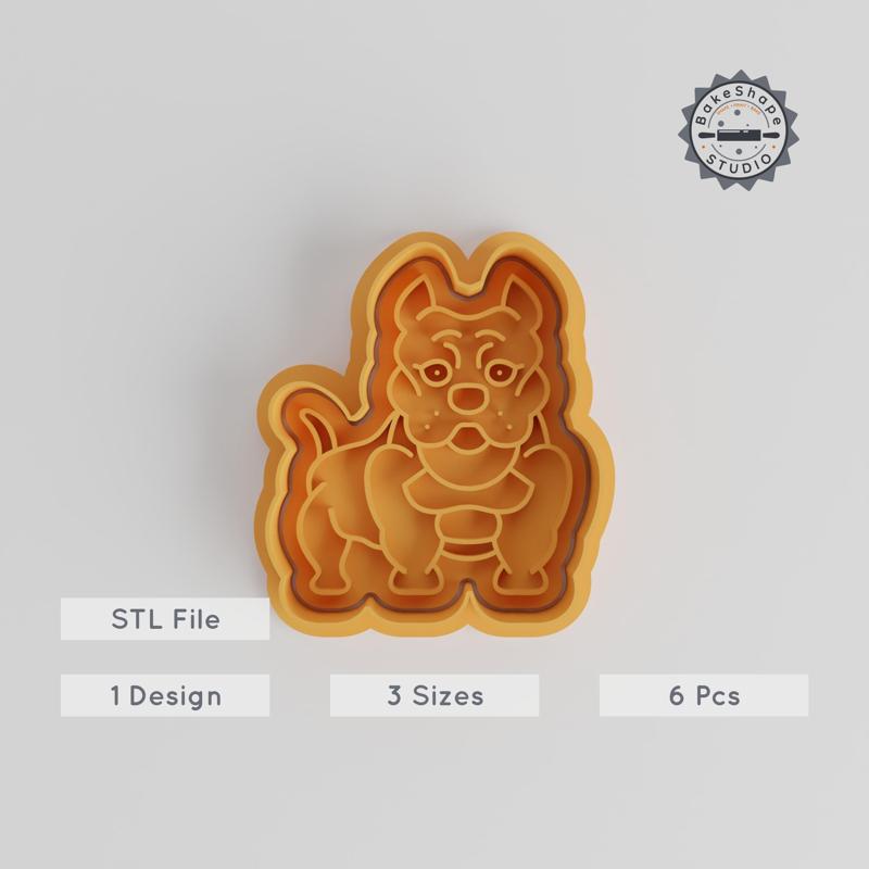 Pitbull Cookie Cutter & Stamp Set, 6-Piece, Perfect for Cookies & Fondant, S/M/L Sizes