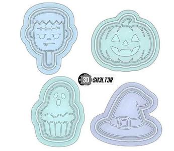 Halloween Pack: Cookie Cutters, Cupcake, Witch Hat, Frankenstein, and Pumpkin