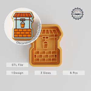 Water Well Shape Cutter & Stamp Set, Cookie & Fondant Cutter, 6-Piece, Village Pond Design