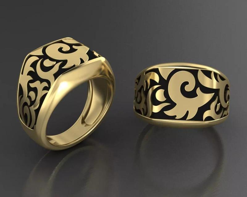 fashion ring golden and black for men 3dm
