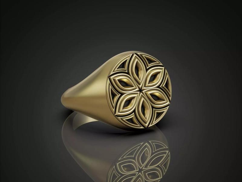 Geometric Flower Signet Ring