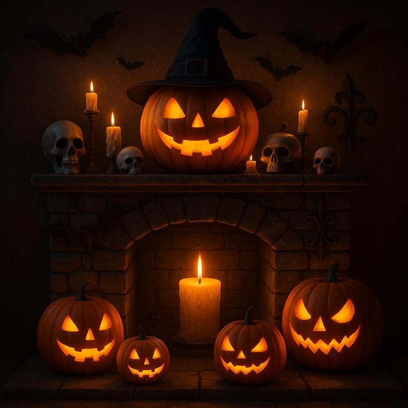 3D Halloween Fireplace Scene 🎃🕸️