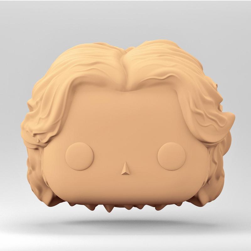 A male head in a Funko POP style. Medium curly hair. MH_9-5