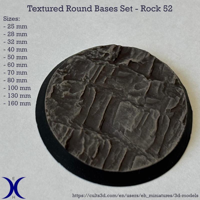 Round Bases Set – Rock 52 Texture (25–160mm) | Perfect for Tabletop Wargames & RPG's
