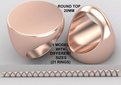 Round Signet Ring Base 20MM top in All sizes 182-MWC