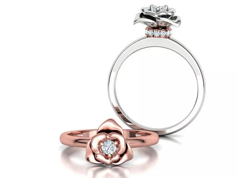 Rose Flower Solitaire Ring 3mm stone Promise Ring