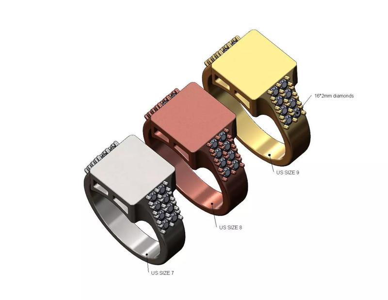 Blank diamond sides square signet ring US sizes 7 8 9