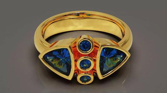 Bezel set round and trillion shape diamond ring