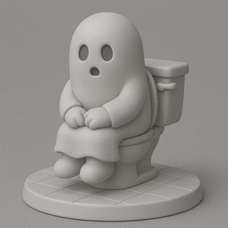 Funny Ghost on the Toilet | Cute Halloween STL Figurine | Easy 3D Print Model