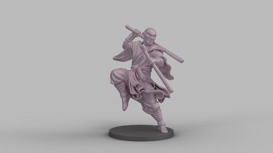 Shaolin Dual Staff Monk Miniature - 3D Printable D&D Tabletop RPG Figure STL