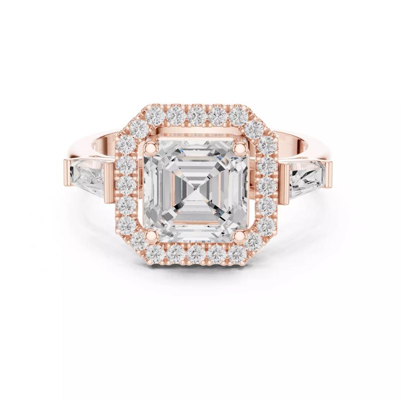 Asscher Cut Halo Diamond Baguette Cut Wedding Ring 3DM STL Video