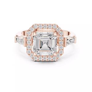 Asscher Cut Halo Diamond Baguette Cut Wedding Ring 3DM STL Video