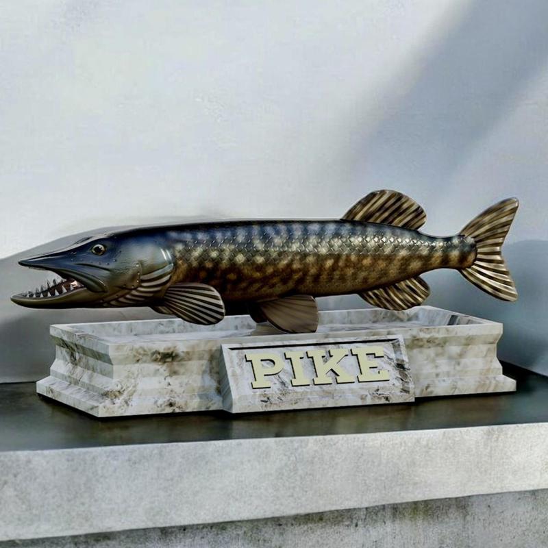fish Northern pike / Esox lucius open mouth statue detailed texture for 3d printing