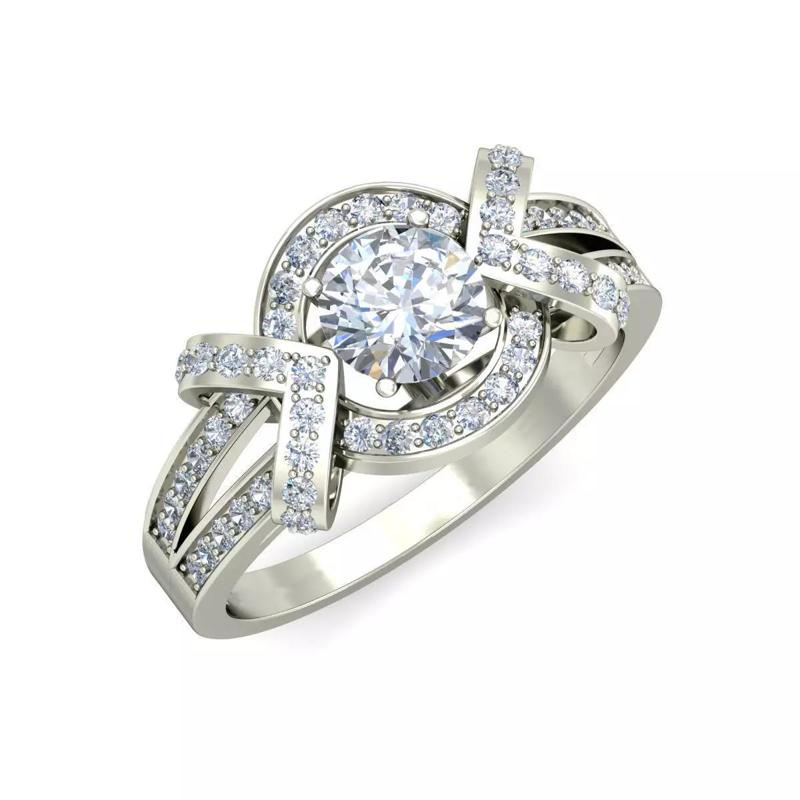 Radiant Round Cut Diamond Halo Engagement Ring