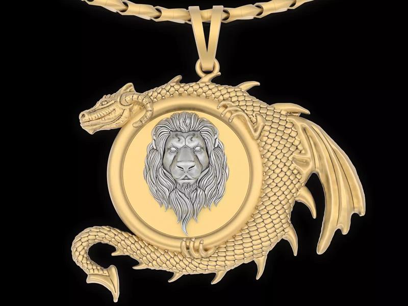 Lion Head dragon pendant jewelry Gold silver necklac