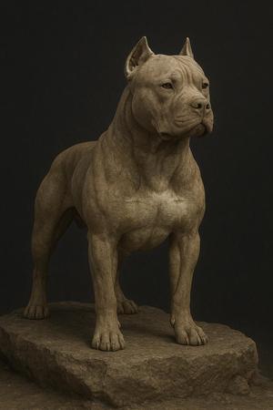 Realistic Pit Bull Stone Statue