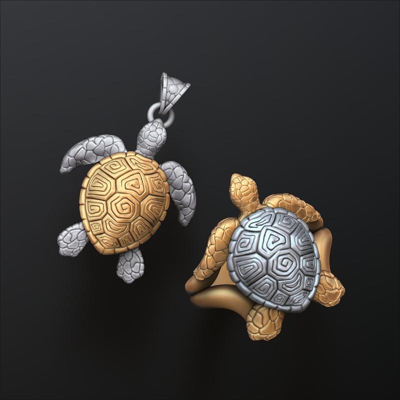 Turtle Ring Pendant v2 Collection 3D print models